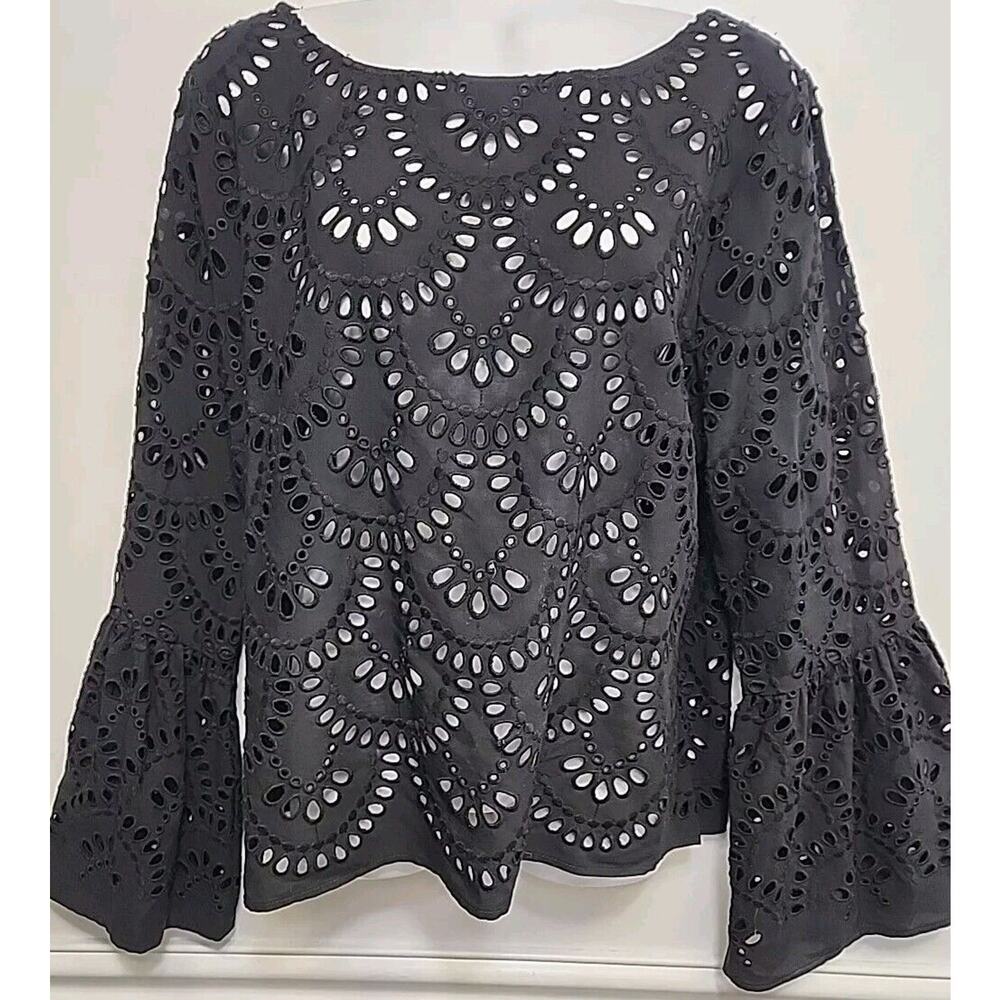 Karen Kane Black Eyelet Bell-Sleeve Top